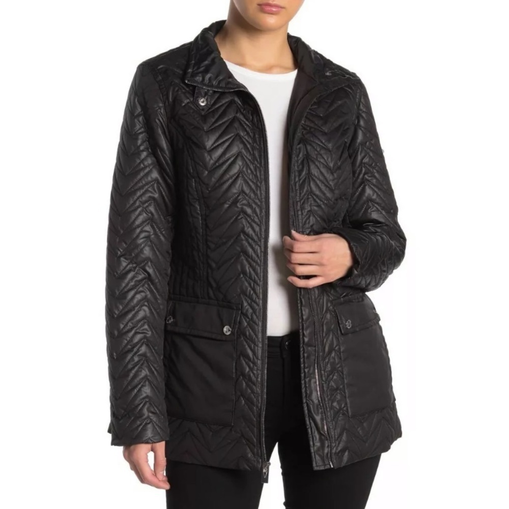 NWT Via Spiga Black Quilted Zip Up Cargo Jacket